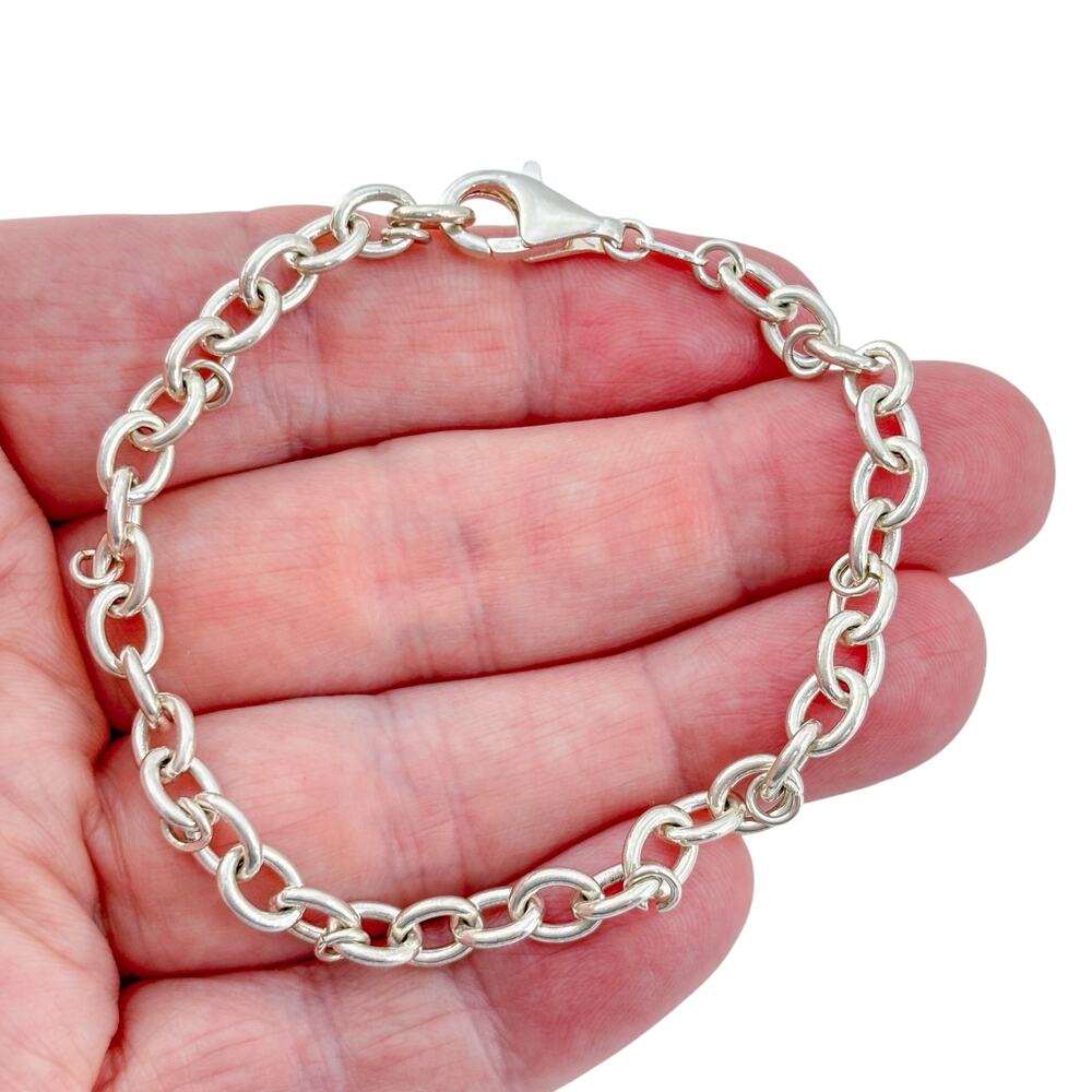 Vintage Sterling Silver 925 Oval Link Charm Bracelet 7.5"